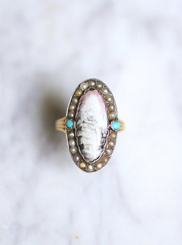 Bague Bague ancienne en or et argent, miniature sur porcelaine 58 Facettes