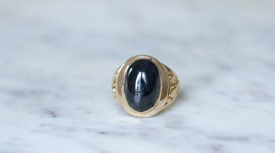 Bague 59 Bague Chevalière Saphir  cabochon 15 Ct 58 Facettes