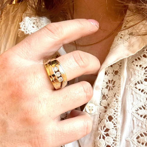 Bague 61 Bague jonc parenthèses 2 ors et diamants 58 Facettes REF23106-128