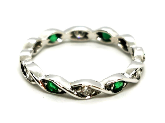 Bague 53 Bague Alliance Or blanc Emeraude 58 Facettes 1732073CN