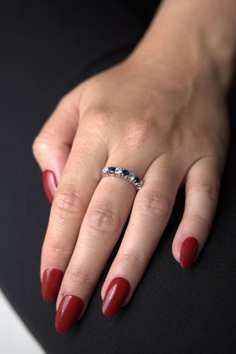 Bague 53 Bague demi alliance Or blanc Saphir 58 Facettes 2432014CN