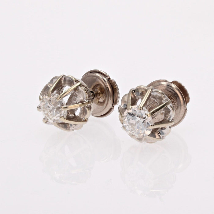 Boucles d'oreilles Puces d'oreilles anciennes diamants coussins 58 Facettes 23-186