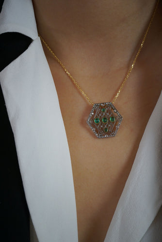 Pendentif Pendentif Art Déco Emeraude & Diamants 58 Facettes