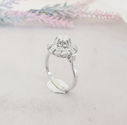 Bague Bague Fleur Ancienne Diamants Or Blanc 58 Facettes AA 1480