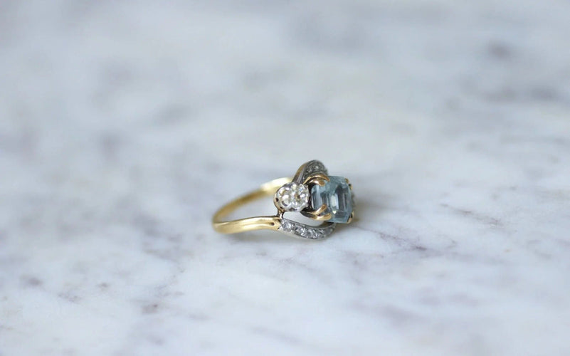 Bague Bague Toi & Moi diamants et aigue marine 58 Facettes