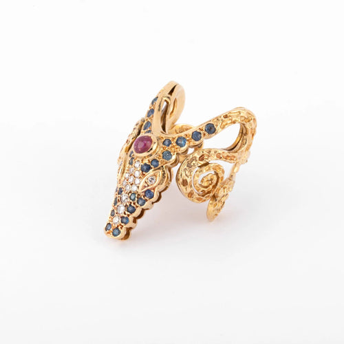 Bague Bague Lalaounis tête de crocodile en or jaune 58 Facettes