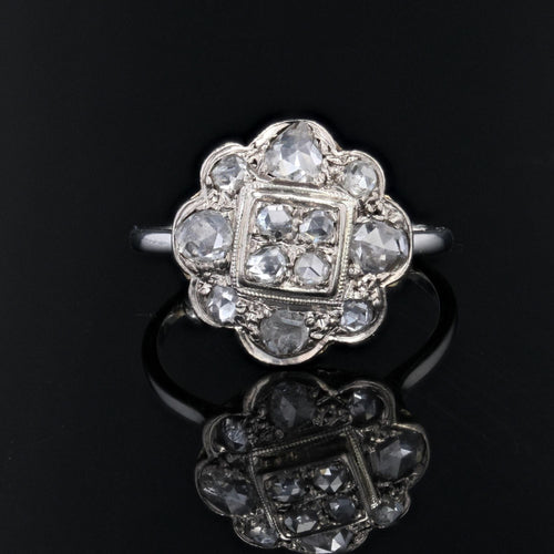 Bague 53 Bague ancienne diamants taillés en rose festonnée 58 Facettes 22-513