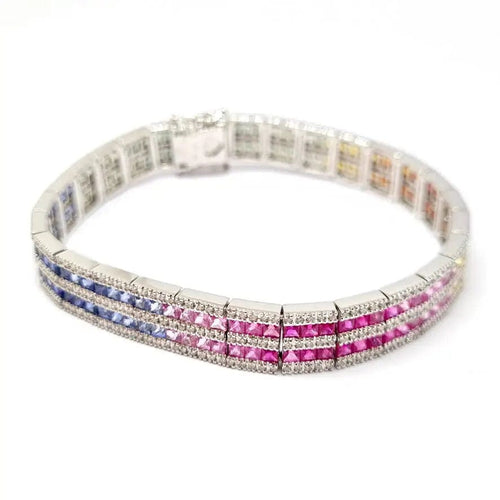 Bracelet Bracelet rivière saphirs multicolores diamants or blanc 58 Facettes