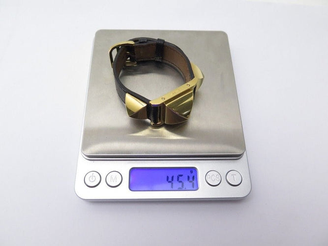Montre montre HERMES medor 23 mm quartz en plaque or et cuir noir en 58 Facettes 243860