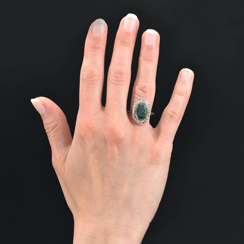 Bague 59 Bague opale noire et diamants ancienne 58 Facettes 22-226