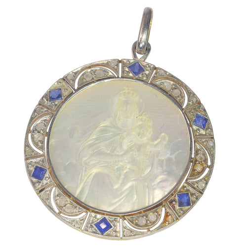 Pendentif Médaille Marie Art déco diamants et saphirs 58 Facettes 23191-0422