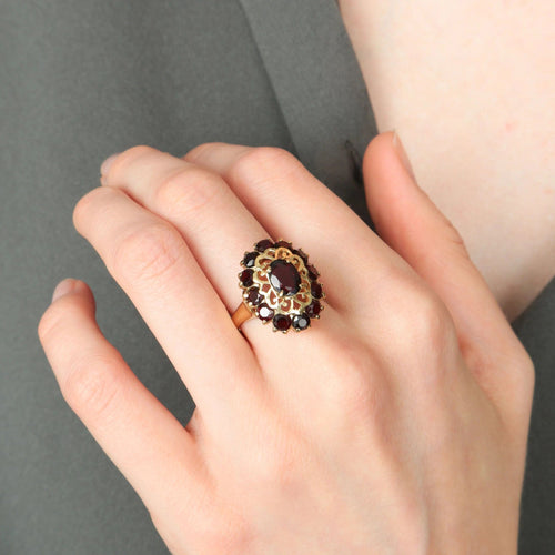 Bague 59 / Grenat / Or Jaune BAGUE « ARABESQUE » OR & GRENAT 58 Facettes BO/220060