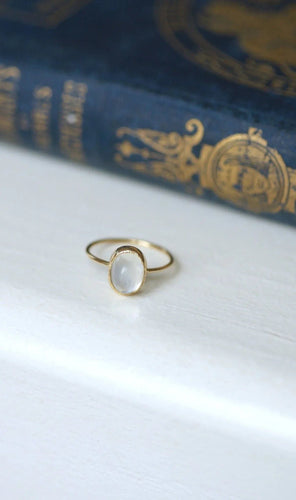 Bague Bague ancienne pierre de lune sur or jaune 58 Facettes