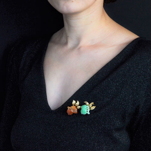 Broche Broche vintage jade orange et or 58 Facettes 22-473