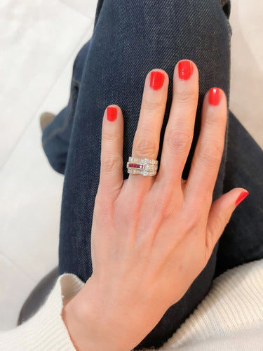 Bague Bague Tank Platine Diamant Rubis 58 Facettes