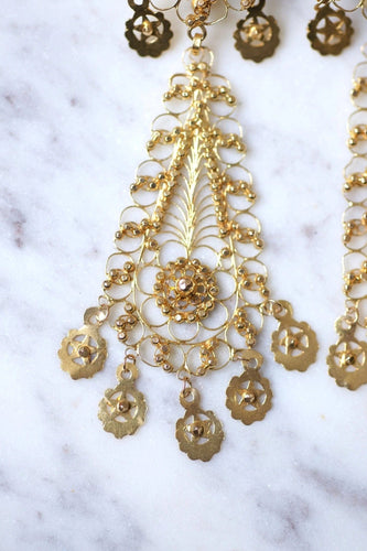 Boucles d'oreilles gouttes pendantes orientales en or jaune filigrané, vintage 58 Facettes