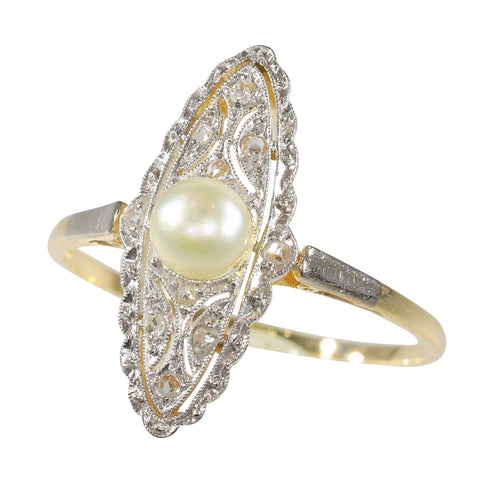 Bague 58 bague marquise diamants perles Art Déco 58 Facettes 23271-0581