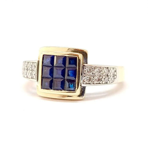 Bague Bague ancienne saphirs calibrés diamants deux ors 58 Facettes