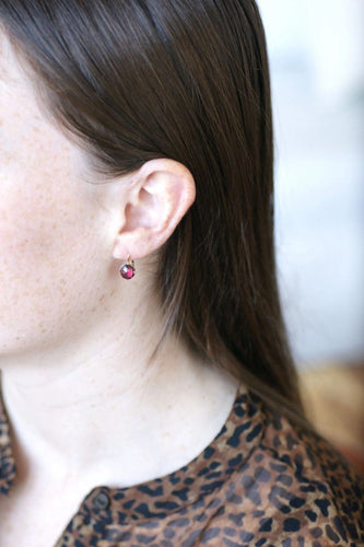 Boucles d'oreilles Dormeuses anciennes or et grenats 58 Facettes