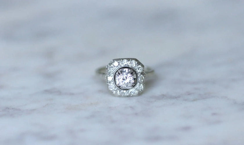 Bague 52 Bague Art Déco Or blanc Platine Diamants 58 Facettes