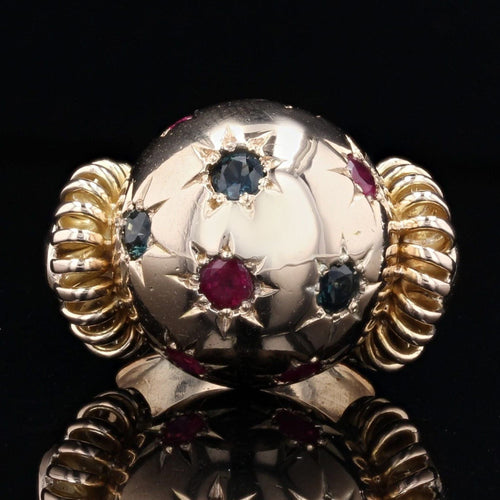 Bague 47 Bague rétro boule saphirs rubis et or 58 Facettes 22-136