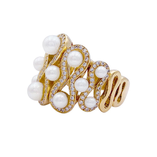 Bague 57 Bague or jaune, perles et diamants. 58 Facettes 33122