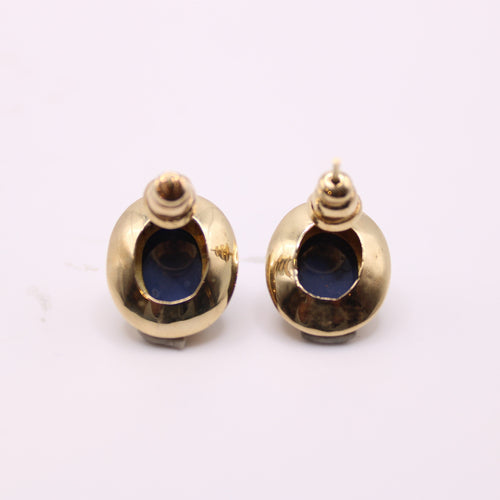 Boucles d'oreilles Boucles d’oreilles ovales en or jaune et Saphirs étoilés 58 Facettes