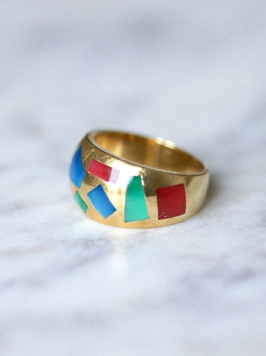 Bague jonc vintage en or jaune et mosaïque, Alain Clozeau 58 Facettes