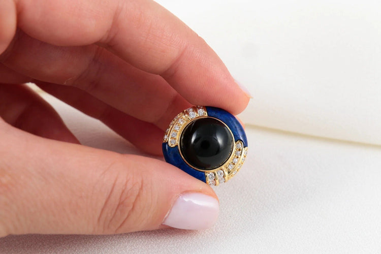 Bague Bague Onyx, Lapis-Lazuli et Diamants 58 Facettes 88