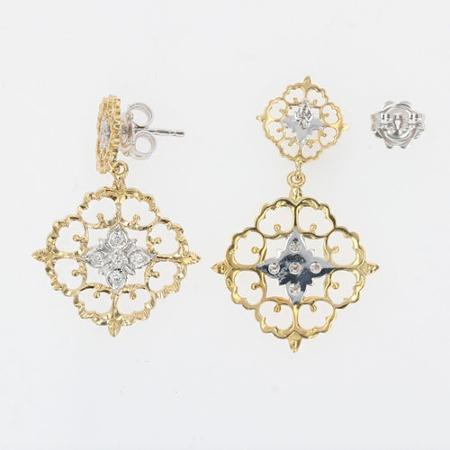 Boucles d'oreilles Pendants d'oreilles diamants ors jaune et blanc arabesques 58 Facettes YG202