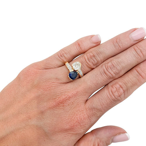 Bague 51 Bague "Toi & Moi" vintage, saphir et diamants. 58 Facettes 31416