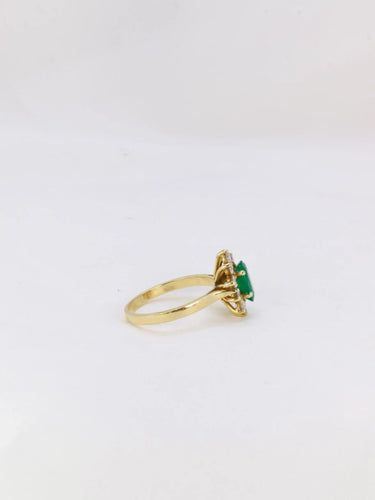 Bague 63 Bague Marguerite Or jaune Emeraude ovale Diamants 58 Facettes J205