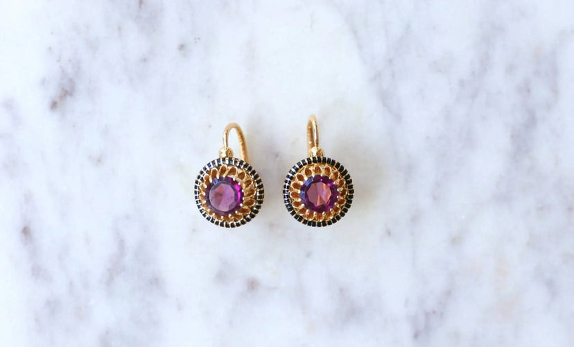 Boucles d'oreilles Boucles d'Oreilles, Email et Grenats 58 Facettes