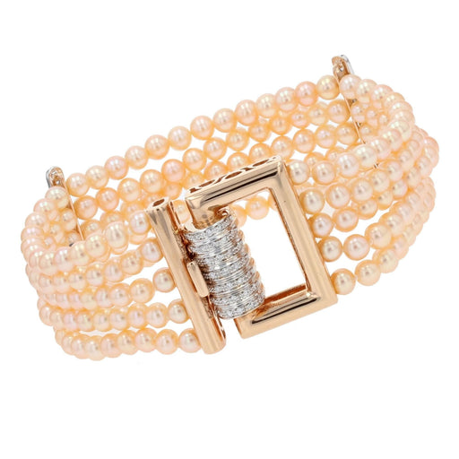Bracelet Bracelet perles de cultures rosées diamants et or rose 58 Facettes 22-328