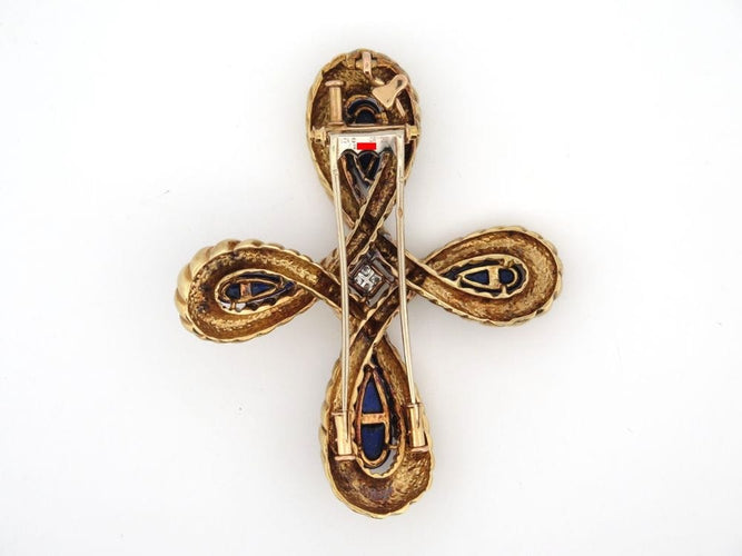 Broche broche VAN CLEEF & ARPELS pendentif croix cabochon lapis lazuli diamants 58 Facettes 257360