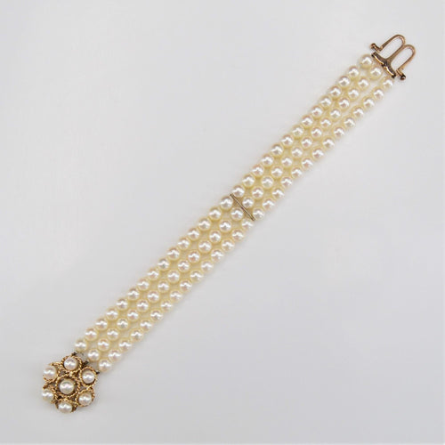 Bracelet Bracelet perles 3 rangs et fermoir fleur 58 Facettes 22-469