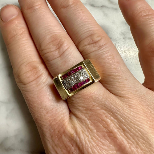 Bague 56.5 Bague tank arcade 2 Ors Diamants Rubis 58 Facettes REF2219