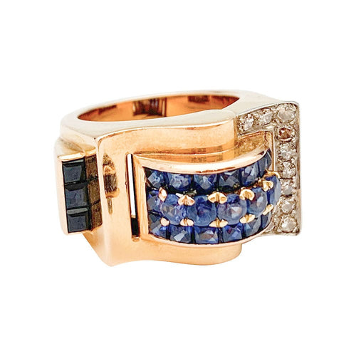 Bague 52 Bague Tank or rose, platine, saphirs, diamants. 58 Facettes 31372