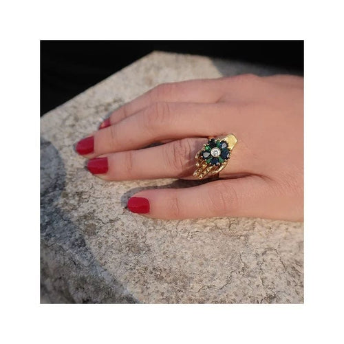 Bague 54 Bague saphirs 1 carat, émeraudes 0.15 carat et diamant 0.11 carat en or jaune 58 Facettes 228650