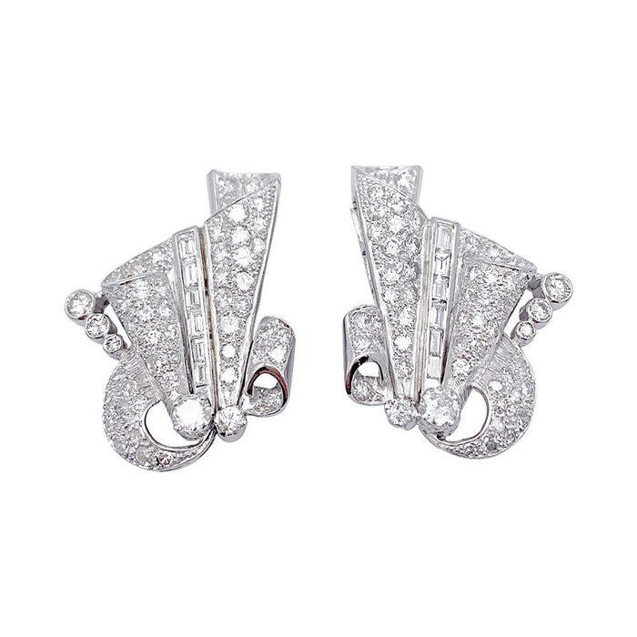 Boucles d'oreilles Boucles d'oreilles vintage, or blanc, platine, diamants. 58 Facettes 32346