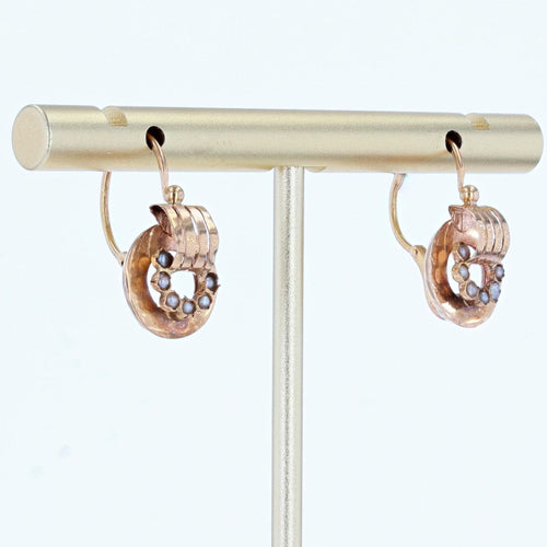 Boucles d'oreilles Dormeuses anciennes or rose perles fines 58 Facettes 20-185