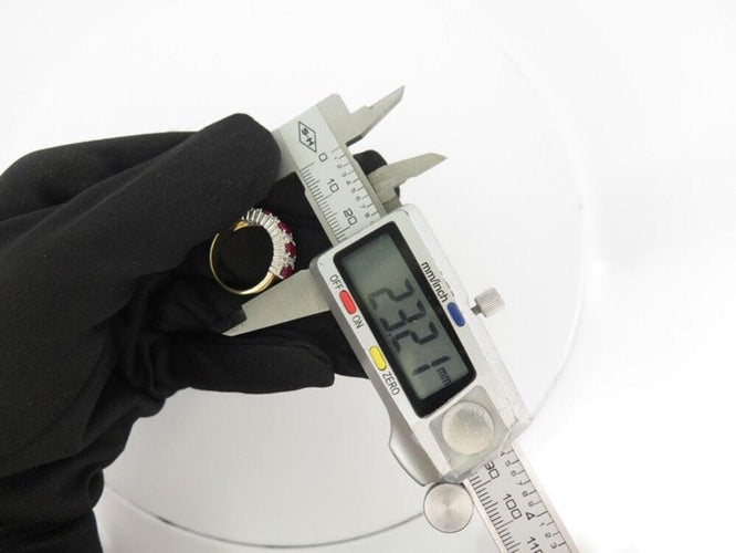 Bague 56 bague en or jaune 18k t56 pavage de 42 diamants 0.63ct & 5 rubis 2.5ct 58 Facettes 251212