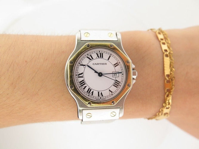 Montre vintage montre CARTIER santos octogonale 30 mm or & acier automatique 58 Facettes 253775