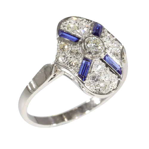 Bague 59 bague de fiançailles diamant et saphir vintage des années 1930 58 Facettes 23271-0610