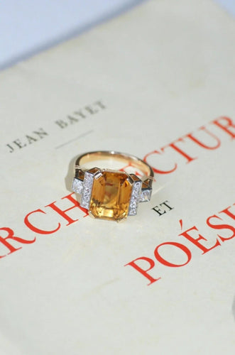 Bague 53.5 Bague cocktail Or rose Platine Citrine Diamants 58 Facettes