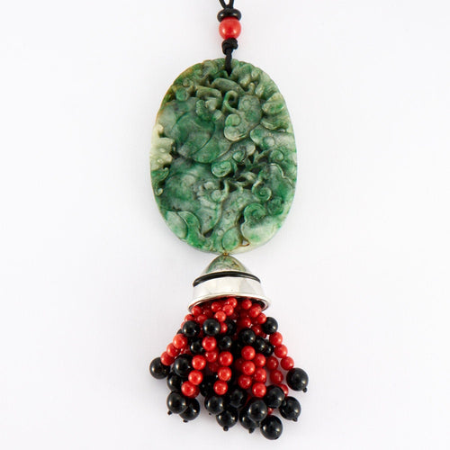 Collier Collier Sautoir Or blanc Jade Corail Onyx 58 Facettes 0009