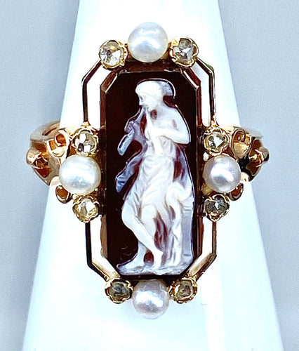 Bague 51 Bague camée sur agate perles fines diamants 58 Facettes AB263