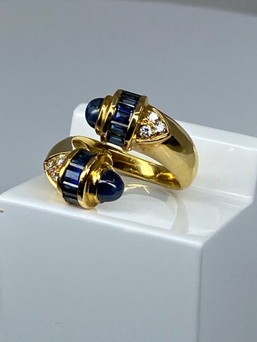 Bague 53 Bague toi et moi en Or jaune, saphirs et diamants 58 Facettes