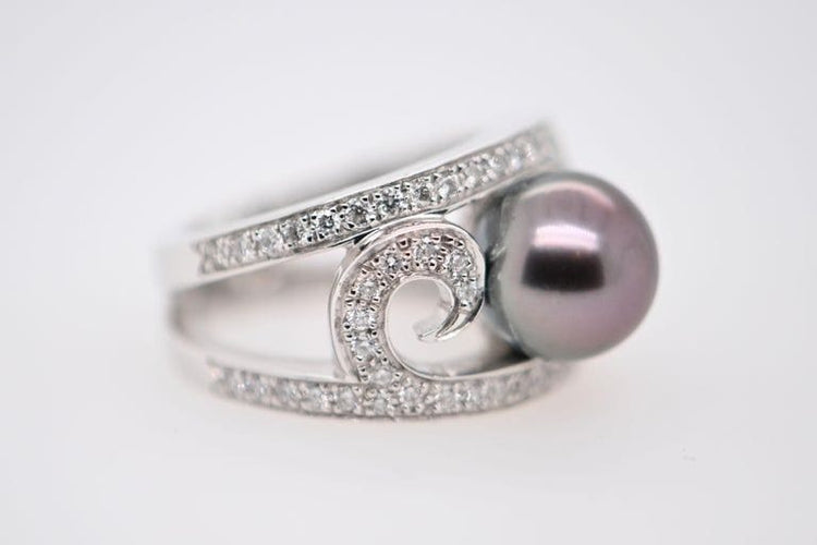 Bague 54 Bague cocktail Or blanc Perle Diamants 58 Facettes