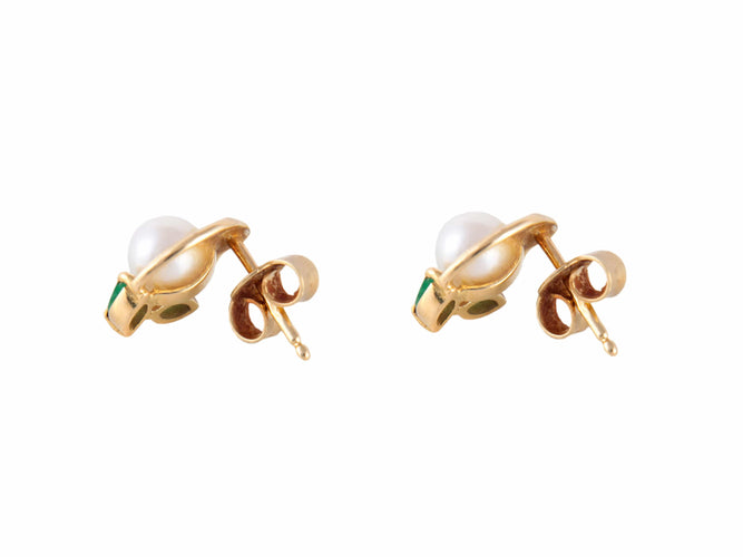 Boucles d'oreilles PUCES D'OREILLES PERLES & EMERAUDES 58 Facettes BO/220106 NSS